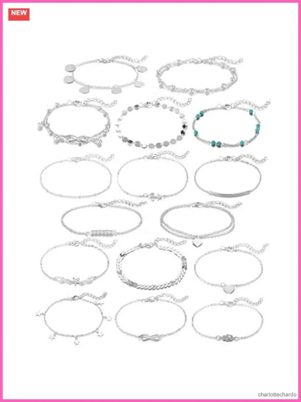 16 Pcs Anklet Set Women Gold Silver Tone Chain Beach Jewelry Adjustable